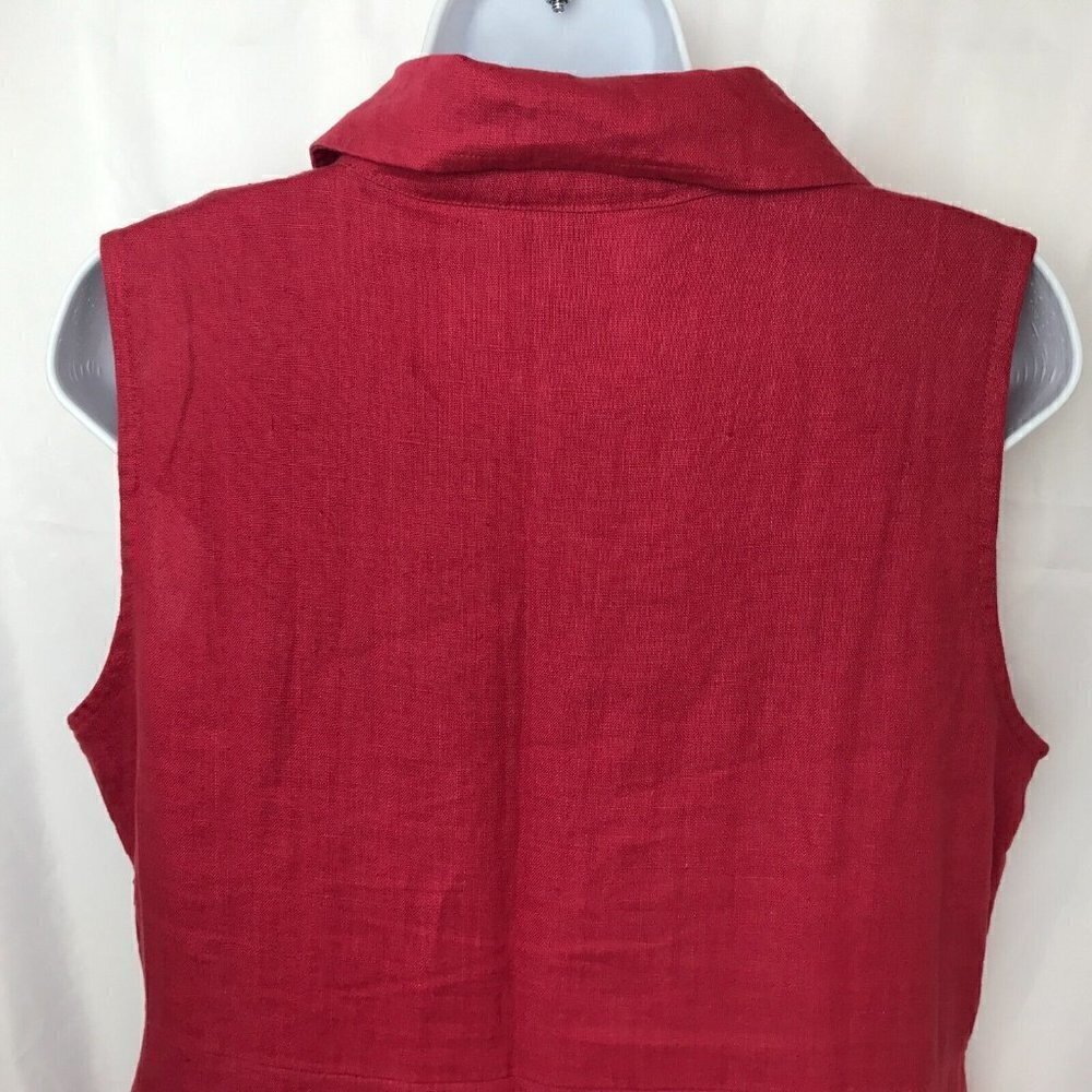 Vintage Red 100% Linen Sleeveless Sheath Maxi Long Dress 10 Collared Willi Wear - Picture 7 of 12
